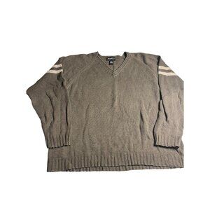 Eddie Bauer Mens V-Neck Sweater L Linen & Cotton Blend green Striped Sleeves